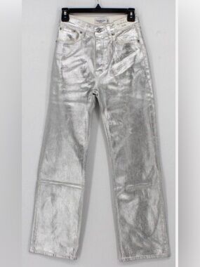 Zara The Boy Boy Fit Sz 4 Painted Distressed Metallic Silver Jeans | GUC
